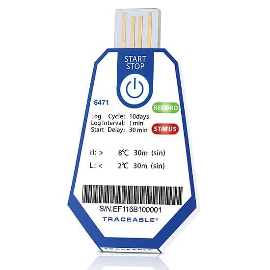 ONE™ Single-Use Refrigerated Transport USB Temperature Data Logger, 10 Day, 1 Minute Interval, 2 to 8°C; 40/Pk